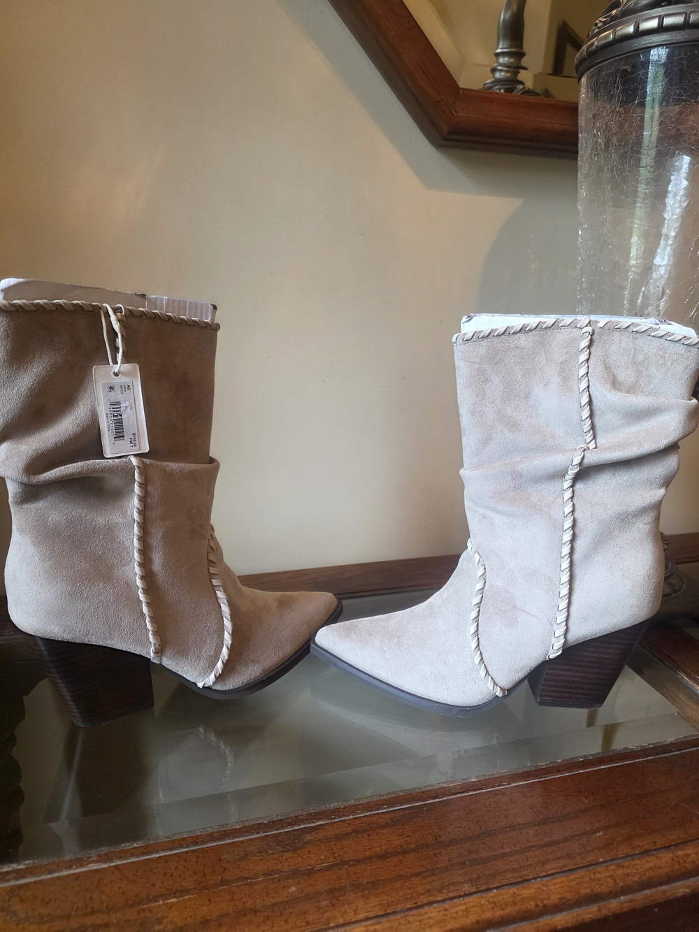 Altar'd State Beige Suede Slouch Heeled Boots